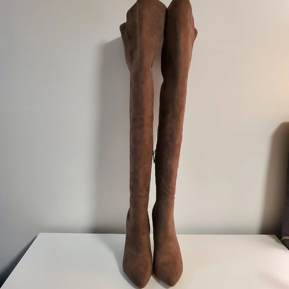Charles David Brown Suede Over-the-Knee Stiletto Boots